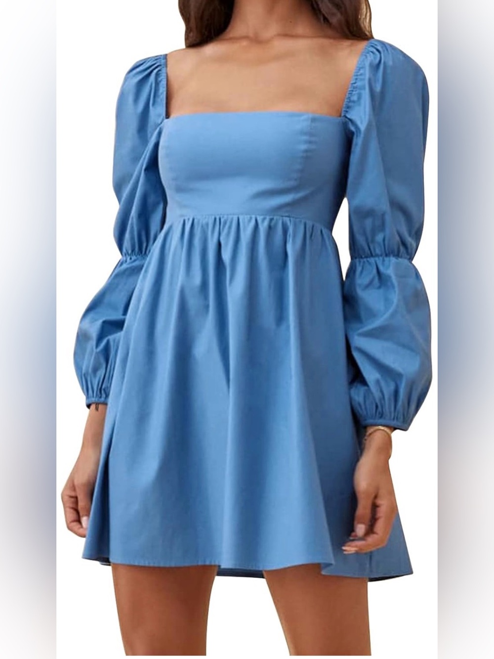 Blue Puff-Sleeve Square Neck Mini Dress size medium